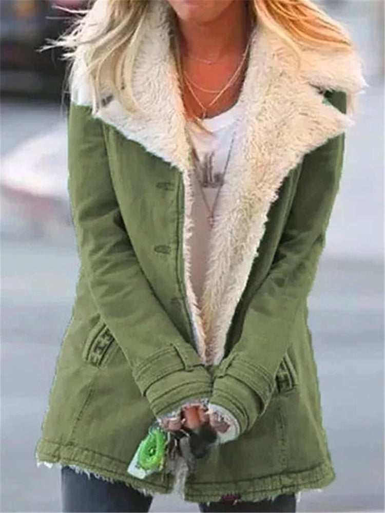 Women Plus Size Warm Coats Composite Plush Button Lapels Jacket Outwearcoat Limorista