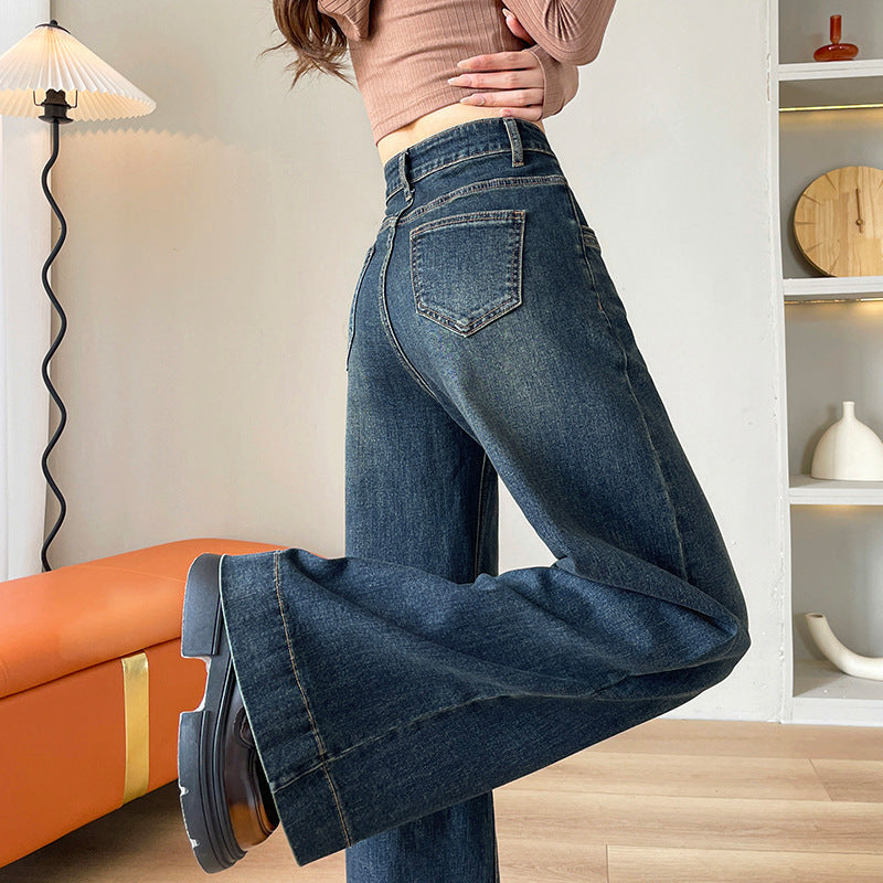 Wide-leg Jeans For Women High Waist Slimming Loose Drape Lazy Style Floor-length Straight Pants Limorista