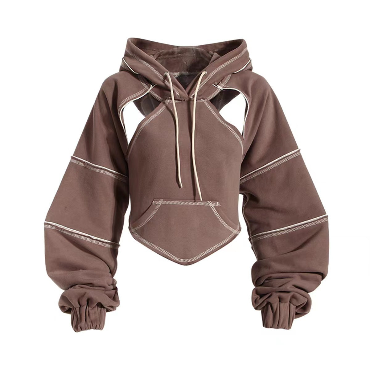New Color Contrast Bright Line Short Hooded Sweater Limorista