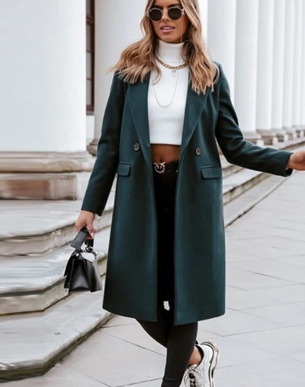 Long candy color lapel woolen coat Limorista