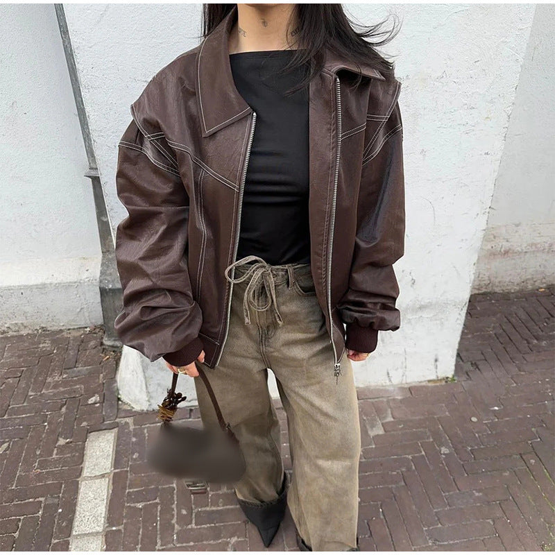 Lapel Long-sleeve Zipper Jacket Coat Limorista