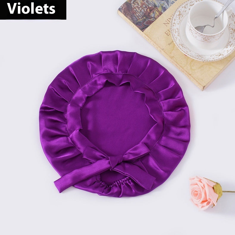 Encrypted Satin Silk Plain Satin Confinement Household Hair Care Lace-up Nightcap Limorista