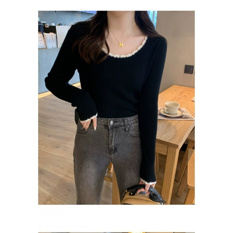 French Style Classic Style Bell Sleeve Wooden Ear Knitted Sweater Limorista