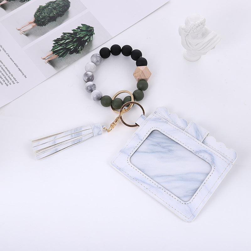 Silicone Bead Bracelet Card Bag Pu Tassel Women&