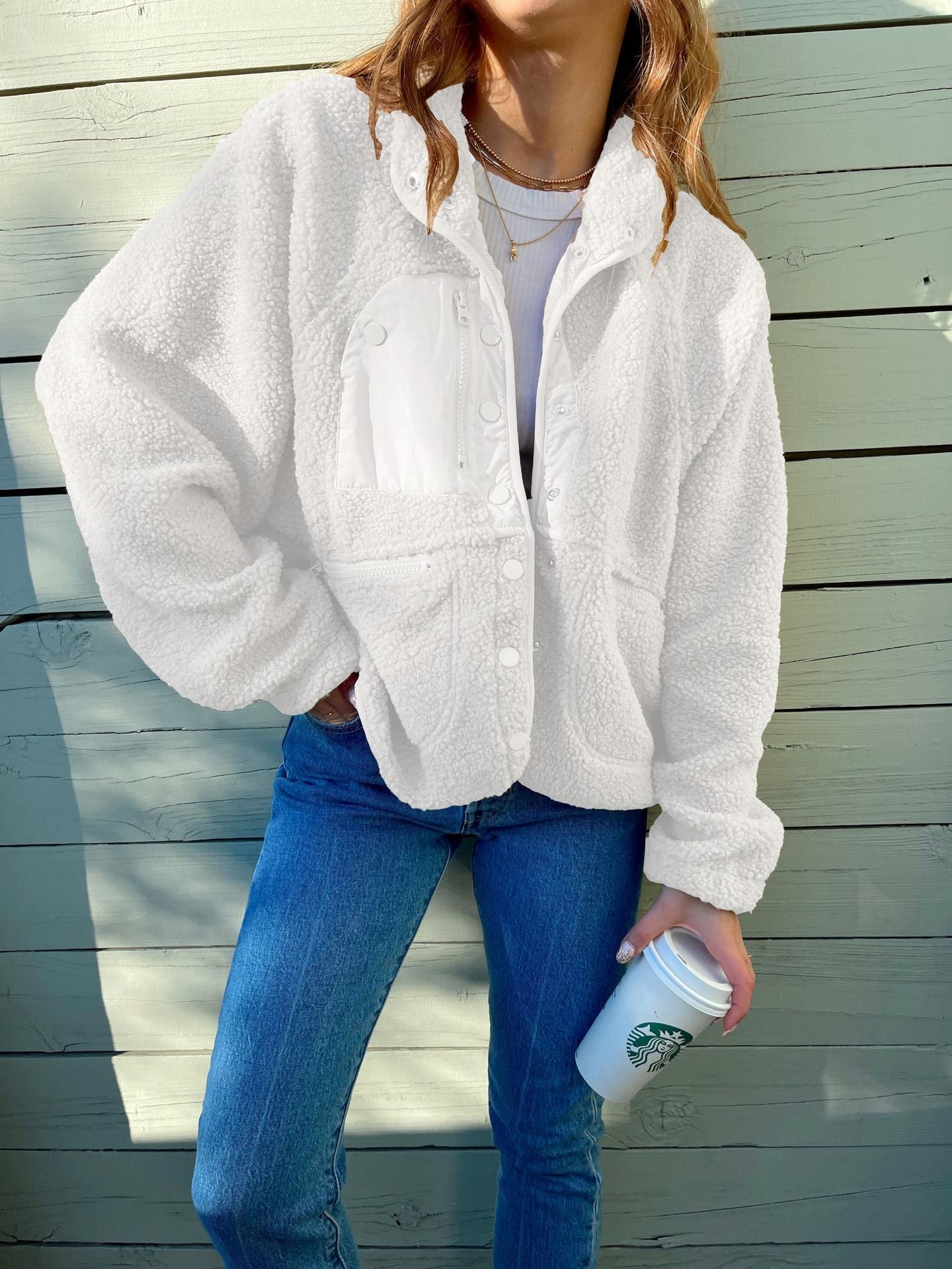 Short Cardigan Plush Jacket Lamb Wool Coat Limorista