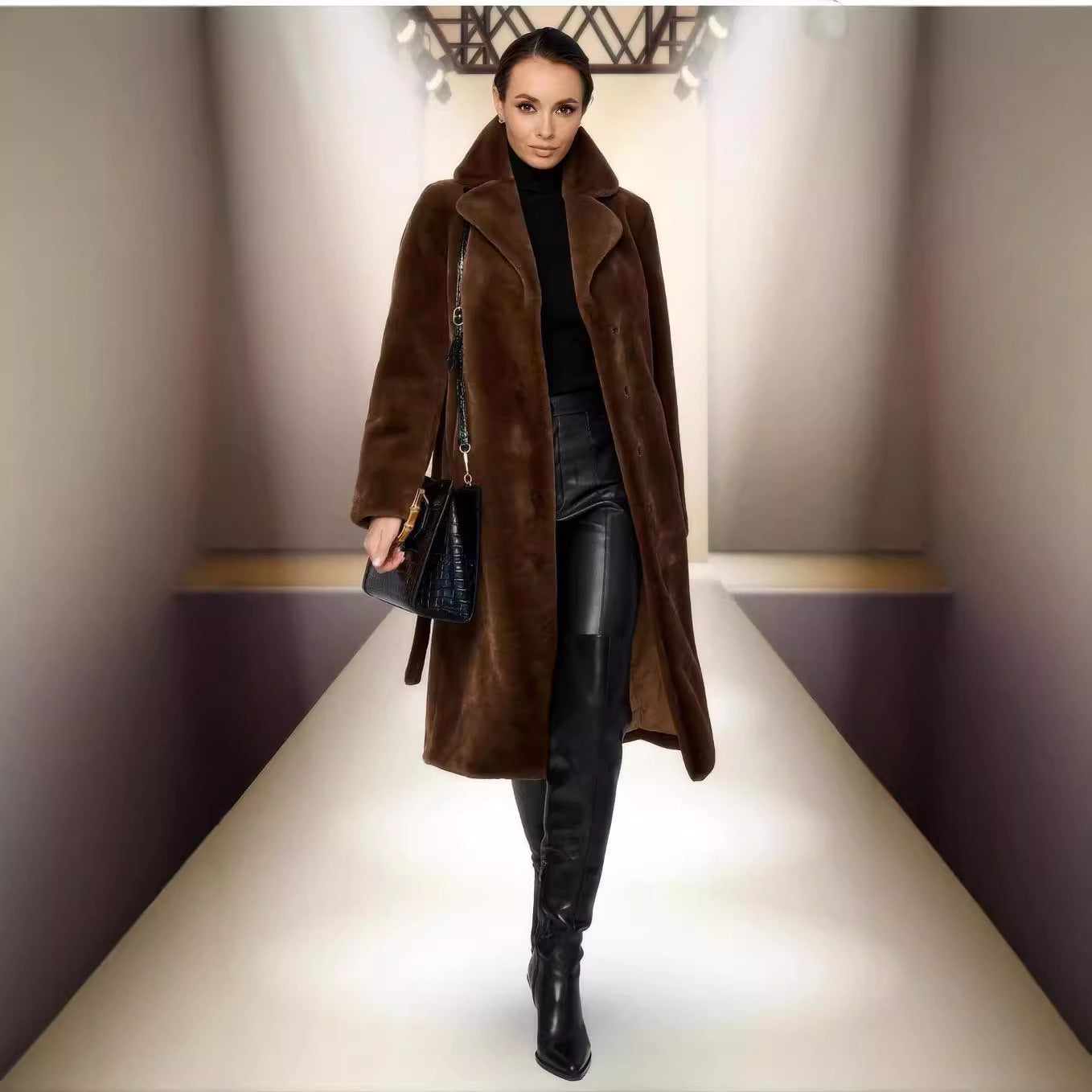 Artificial Fur Coat Suit Collar Cotton Coat Thickened Long Section Plush Trench Coat Limorista
