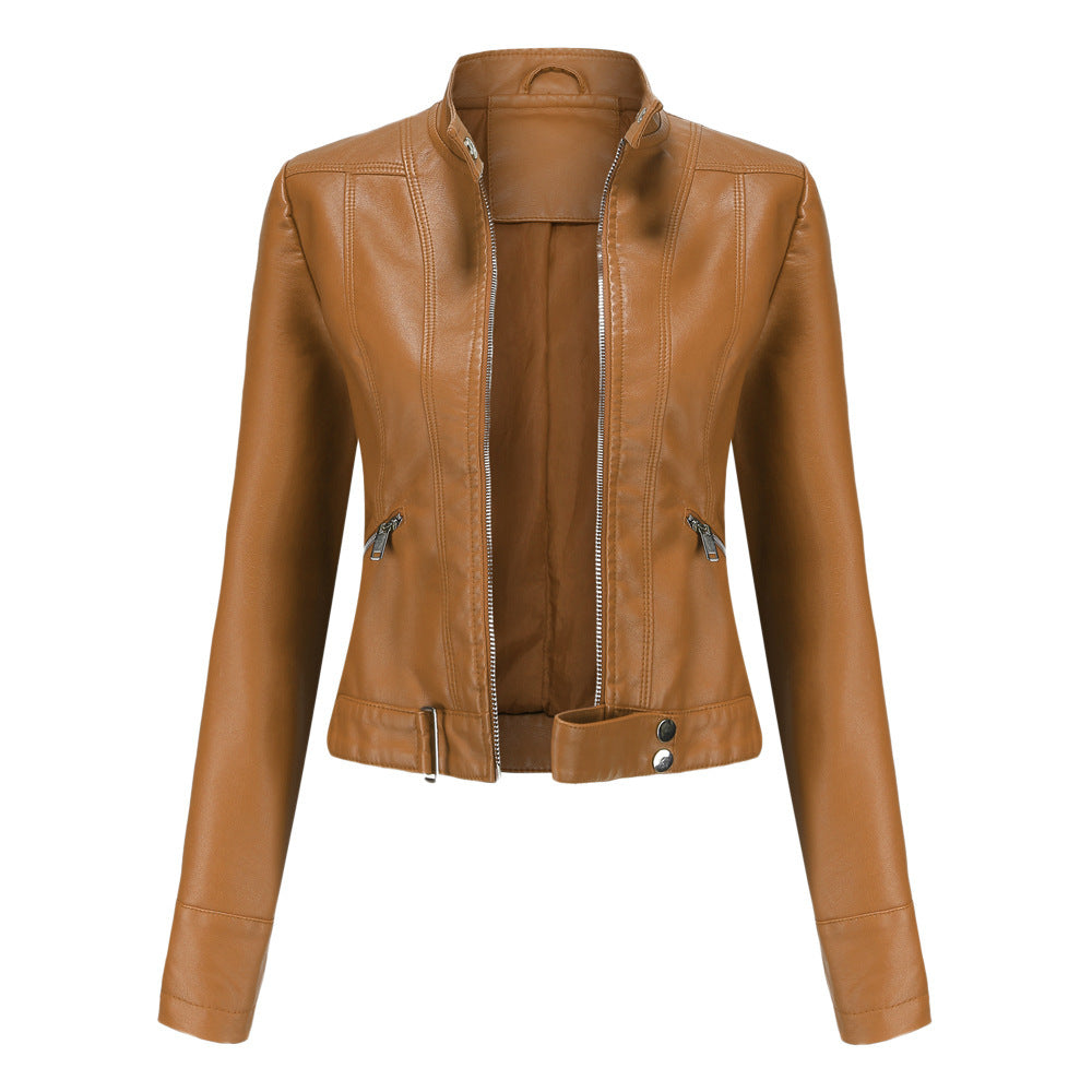 Ladies Leather Jacket With Stand-up Collar Limorista