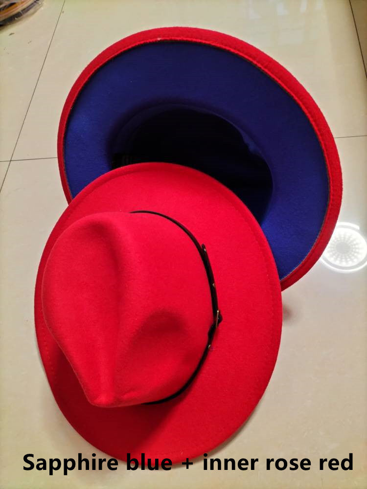 European And American Popular Woolen Top Color Matching Flat Brim Fedora Jazz Hat Limorista