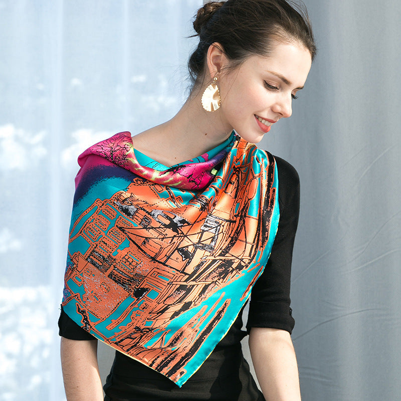 Peacock Blue Silk Large Square Scarf Large Silk Scarf Limorista