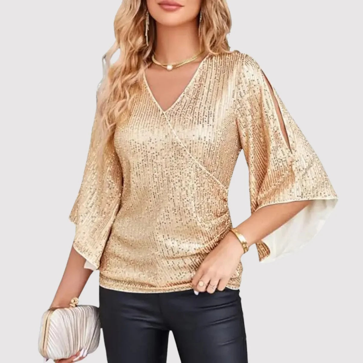 Loose Mid-length Sequined T-shirt Women&