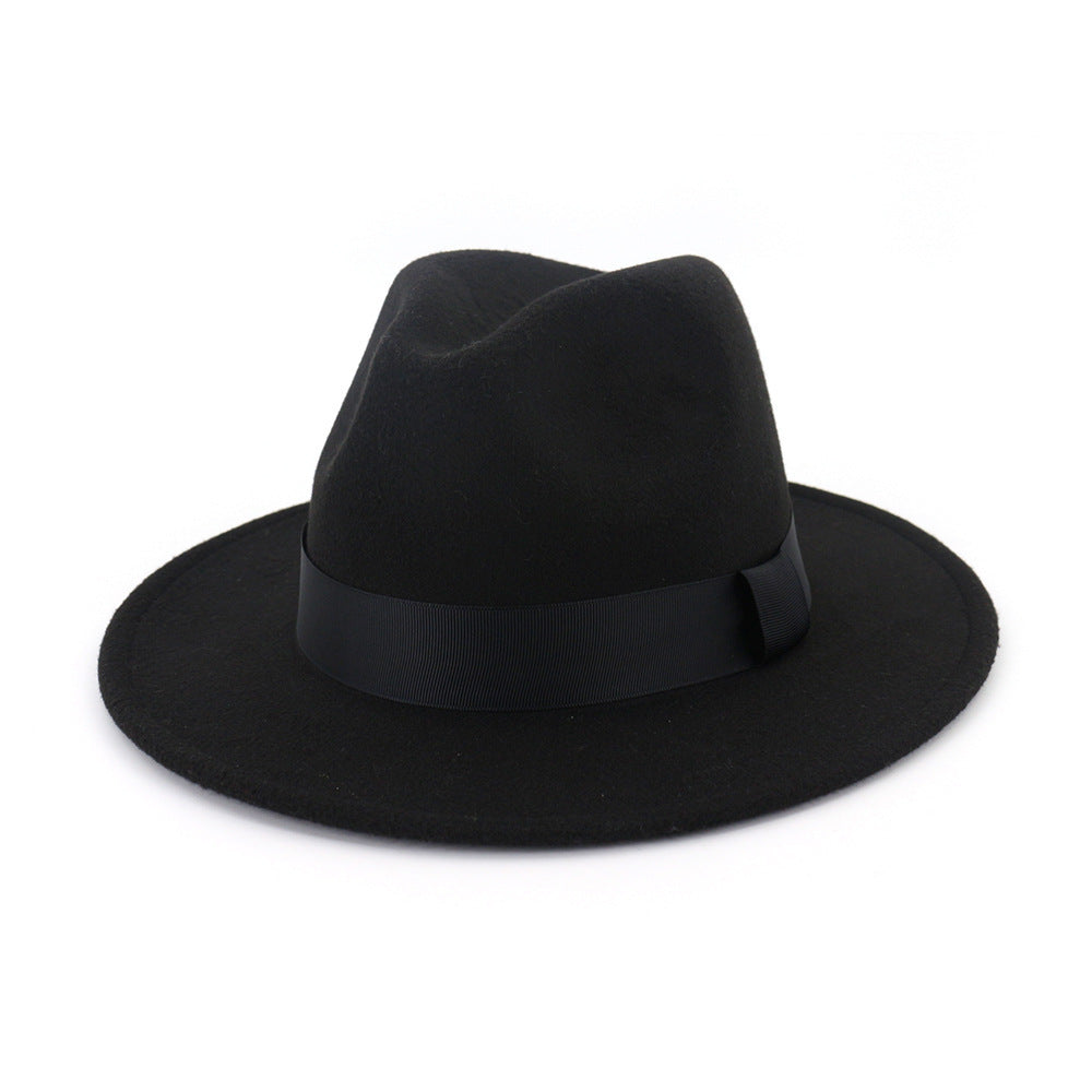 Fashionable Woolen Gentleman Jazz Flat Brim Big Hat Limorista