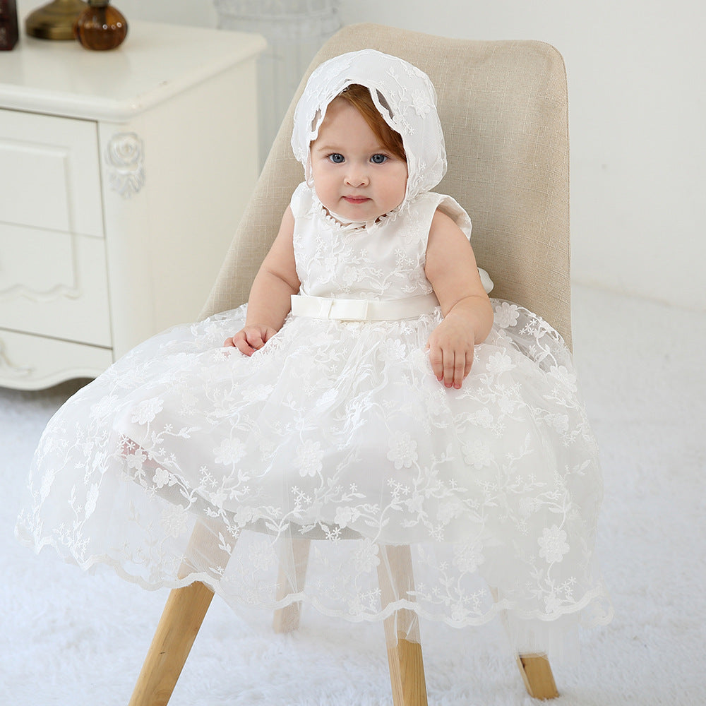 Baby Girl White Lace Dress With Hat Limorista