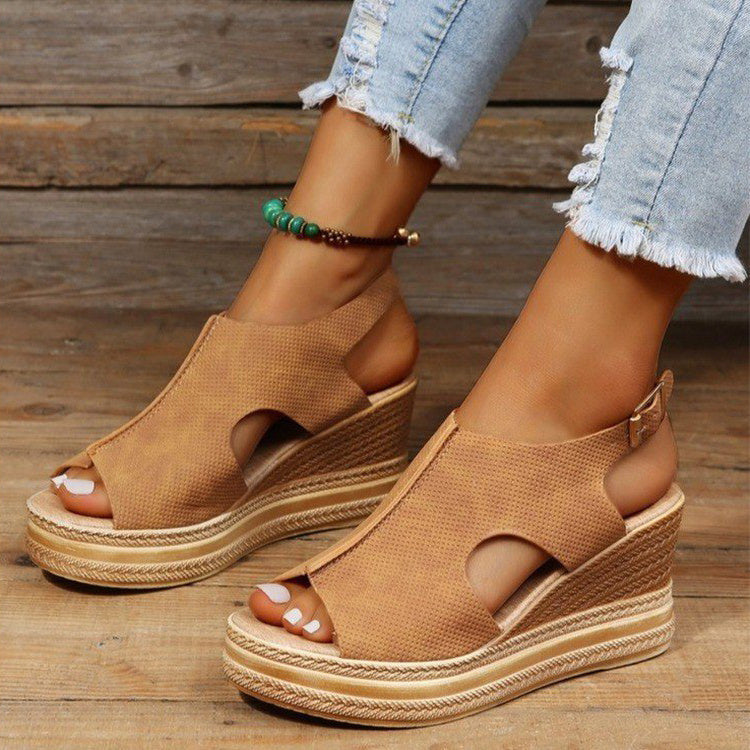 Peep Toe Sandals Women Wedge Heel Platform Buckle Shoes Summer Limorista