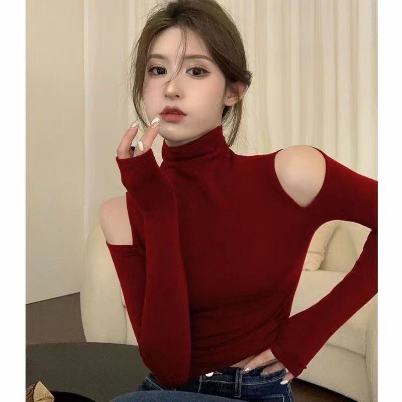 Limorista - Half Turtleneck Bottoming Shirt Off-the-shoulder Hollow-out Inner Wear
