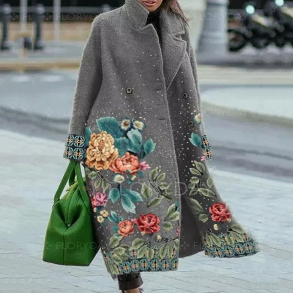 Turn-down Collar Coat Printed Woolen Long-cut Coat Limorista