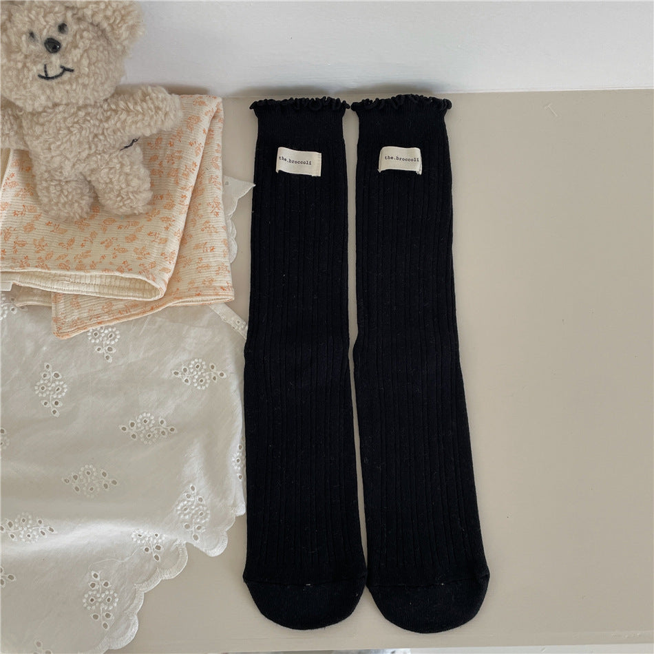 New Autumn And Winter Sweet Ruffled Socks For Girls Solidcolor Mid-calf Length Limorista