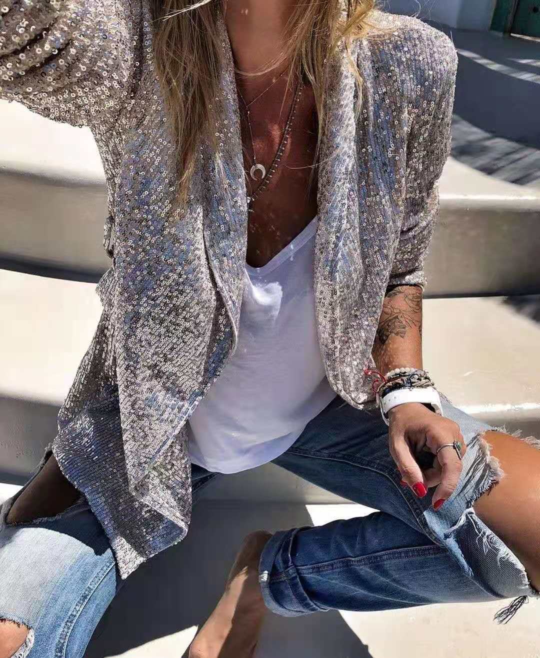 Sequined Long Sleeve Elegant Small Blazer Limorista