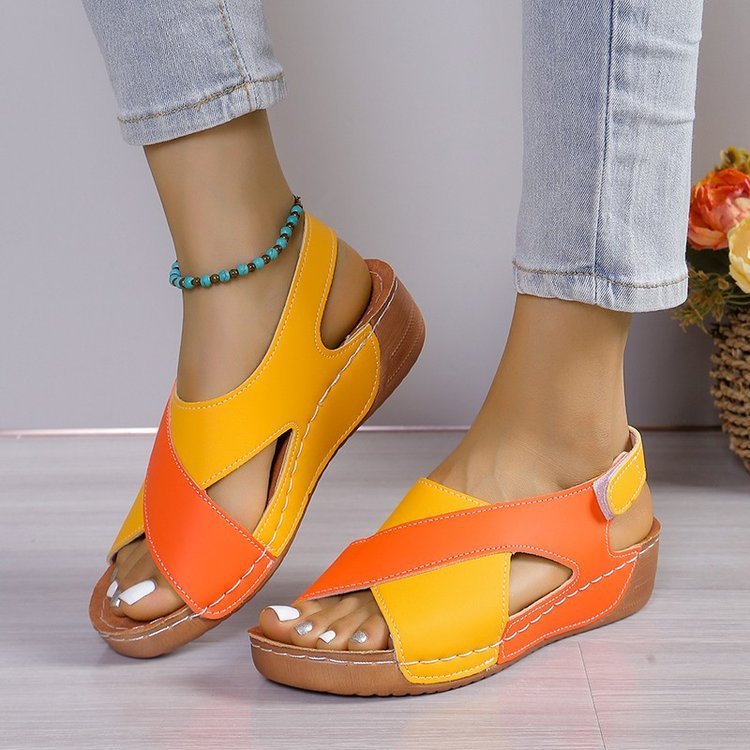Summer Wedges Sandals With Colorblock Cross-strap Design Casual Thick-soled Roman Shoes For Women Limorista