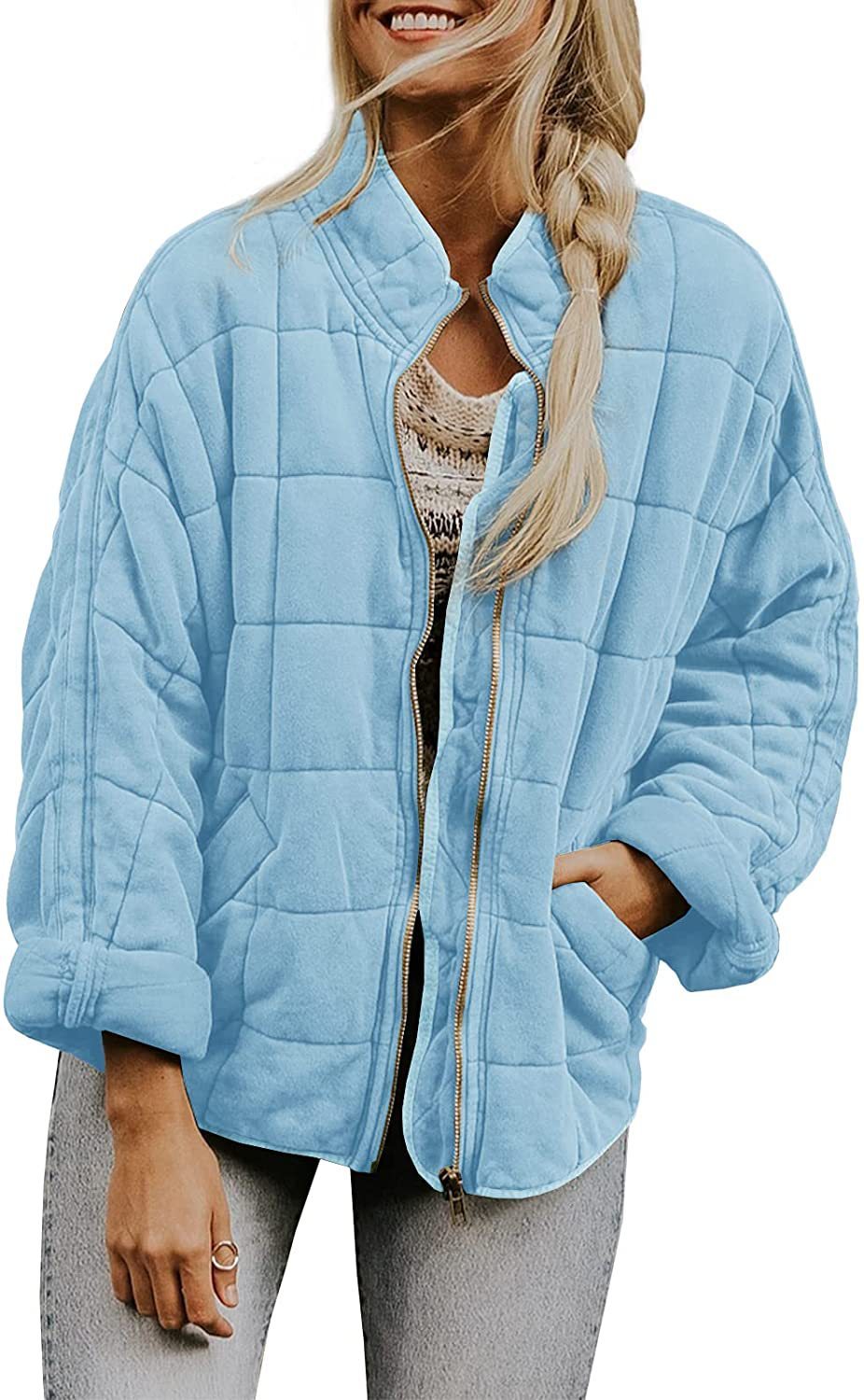 Solid Color Stand Collar Cotto With Loose Pockets Long Sleeved Jacket Women Limorista