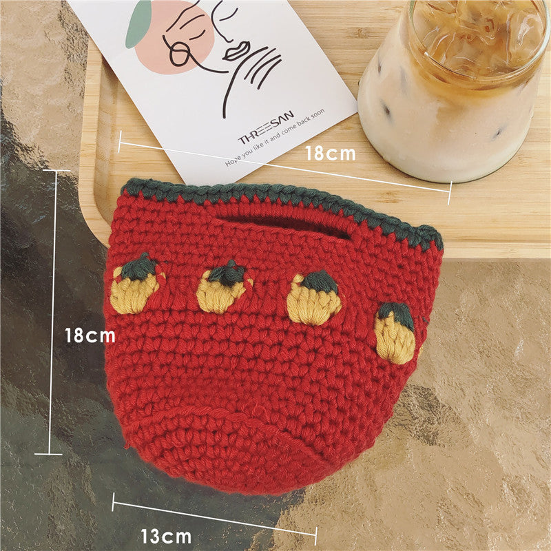 Cartoon Fruit Wool Knitted Storage Tote Bag Limorista