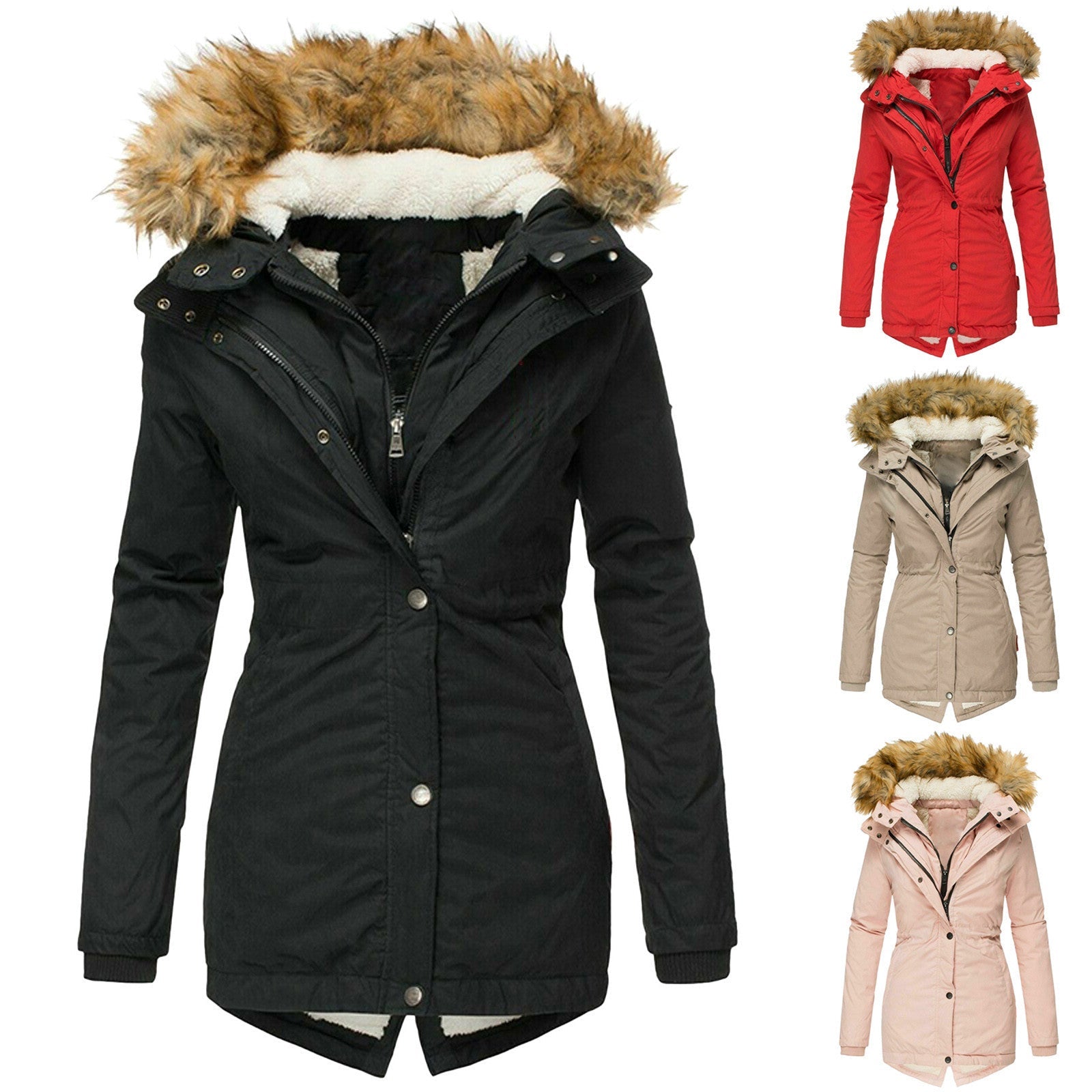 Long Sleeved Slim Jacket With Warm Fur Collar And Zipper Limorista