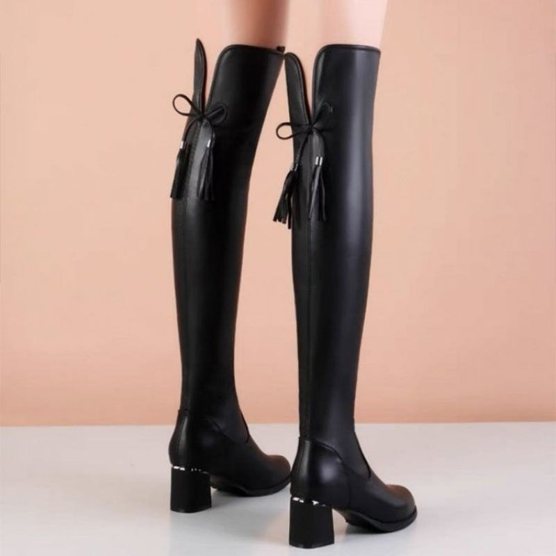 Rubber High-heeled Thigh Boot Fashion Boots Round Toe Winter Limorista
