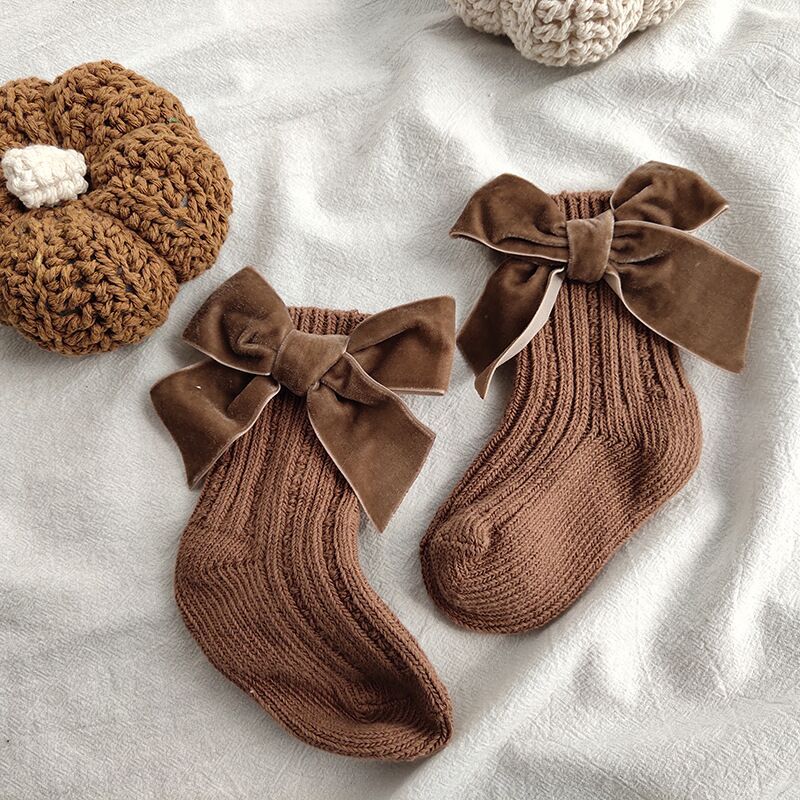 Baby Bowknot Woolen Pure Color Tube Socks Limorista