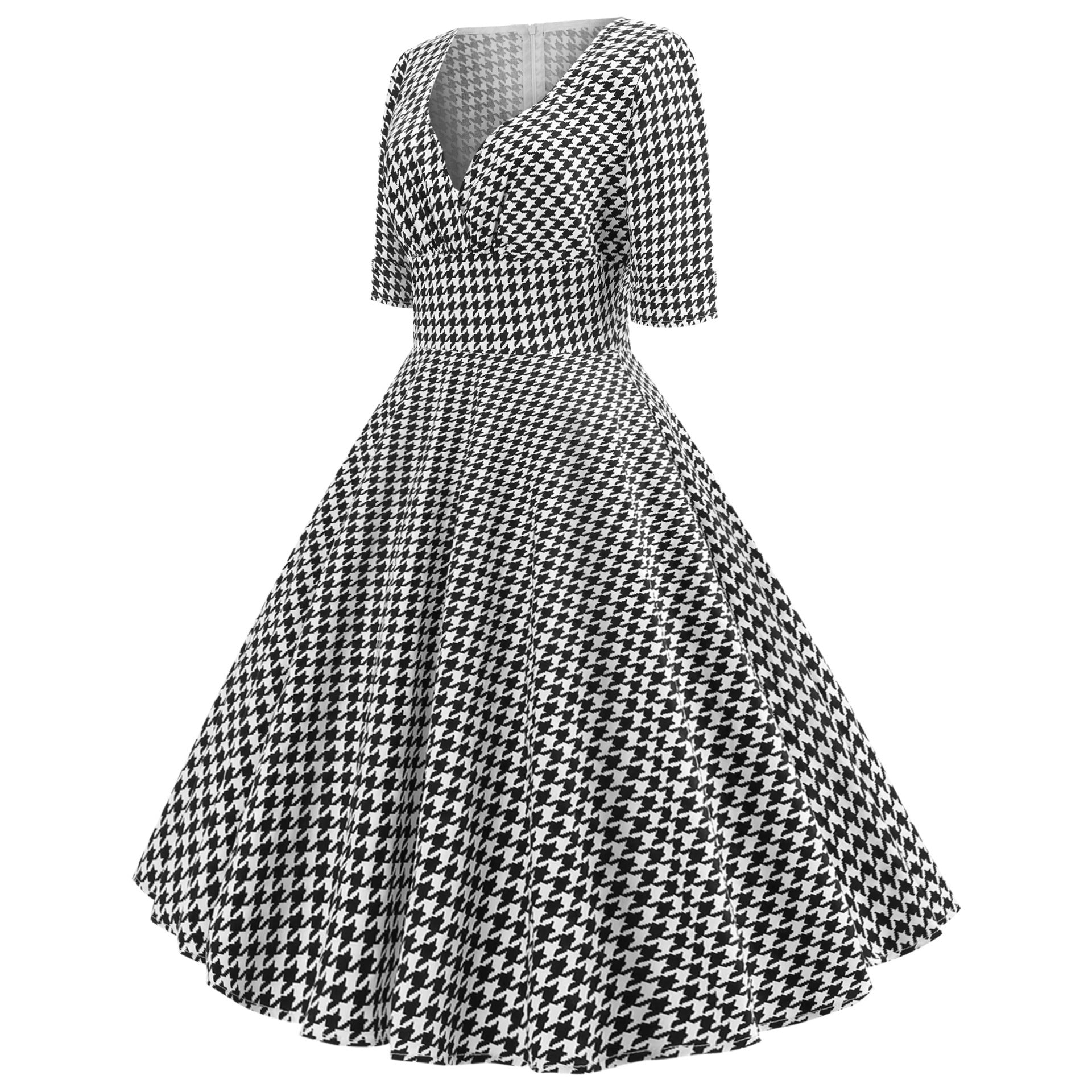 Fluffy skirt V-neck Chiffon print mid sleeve vintage dress Limorista