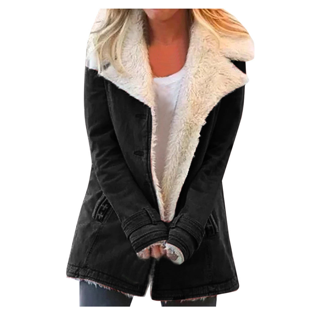 Women Plus Size Warm Coats Composite Plush Button Lapels Jacket Outwearcoat Limorista