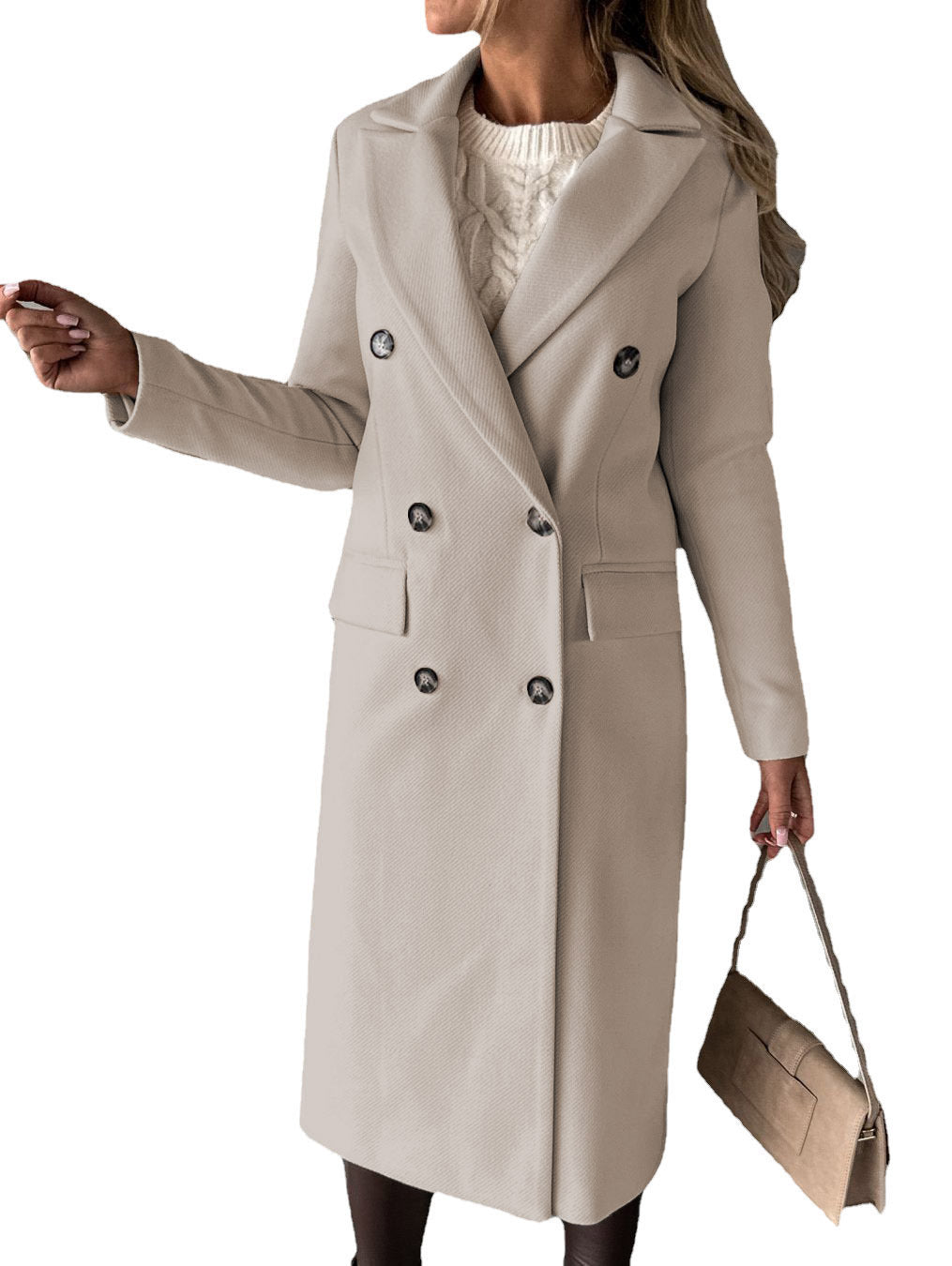 Long Sleeve Lapel Coat Winter Fashion Solid Double Breasted Slim Long Jacket Womens Clothing Limorista