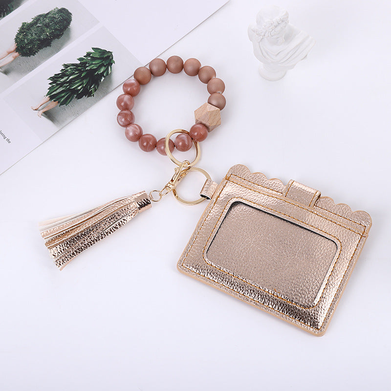 Silicone Bead Bracelet Card Bag Pu Tassel Women&