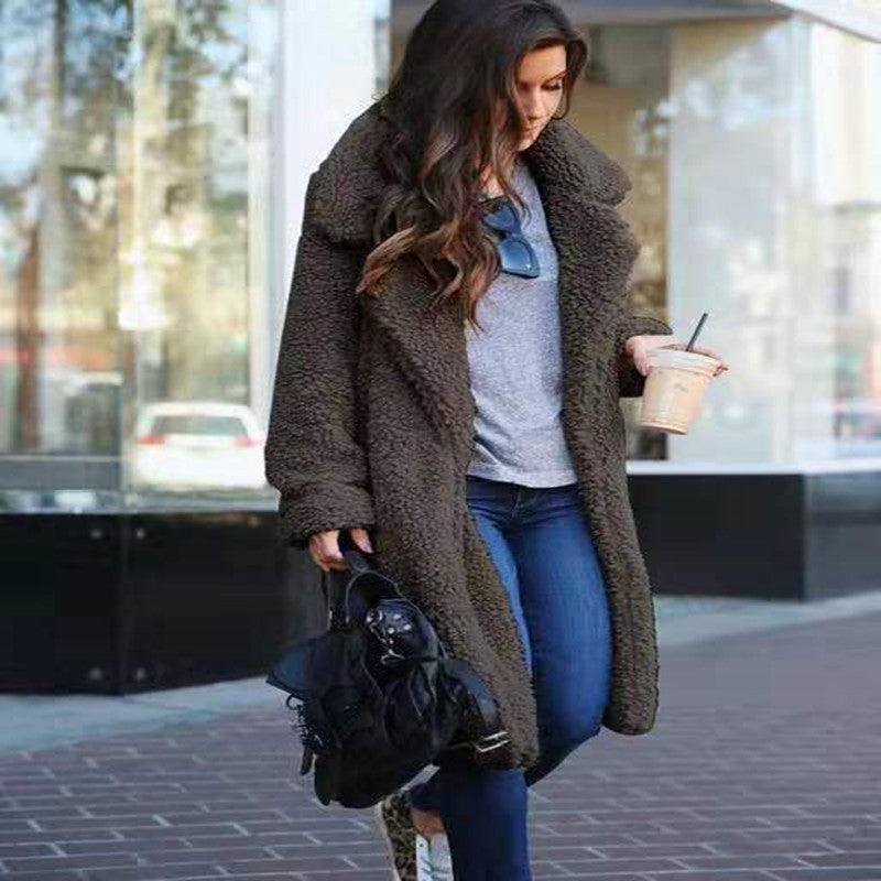 Lapel long sleeve plush women&