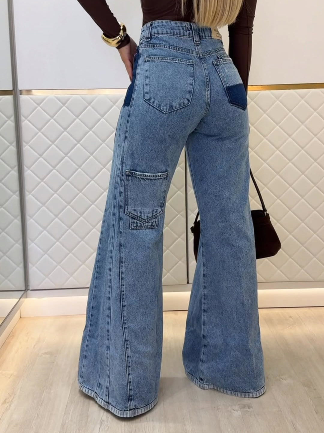 Trendy Light Blue High - Waisted Flared Jeans Limorista