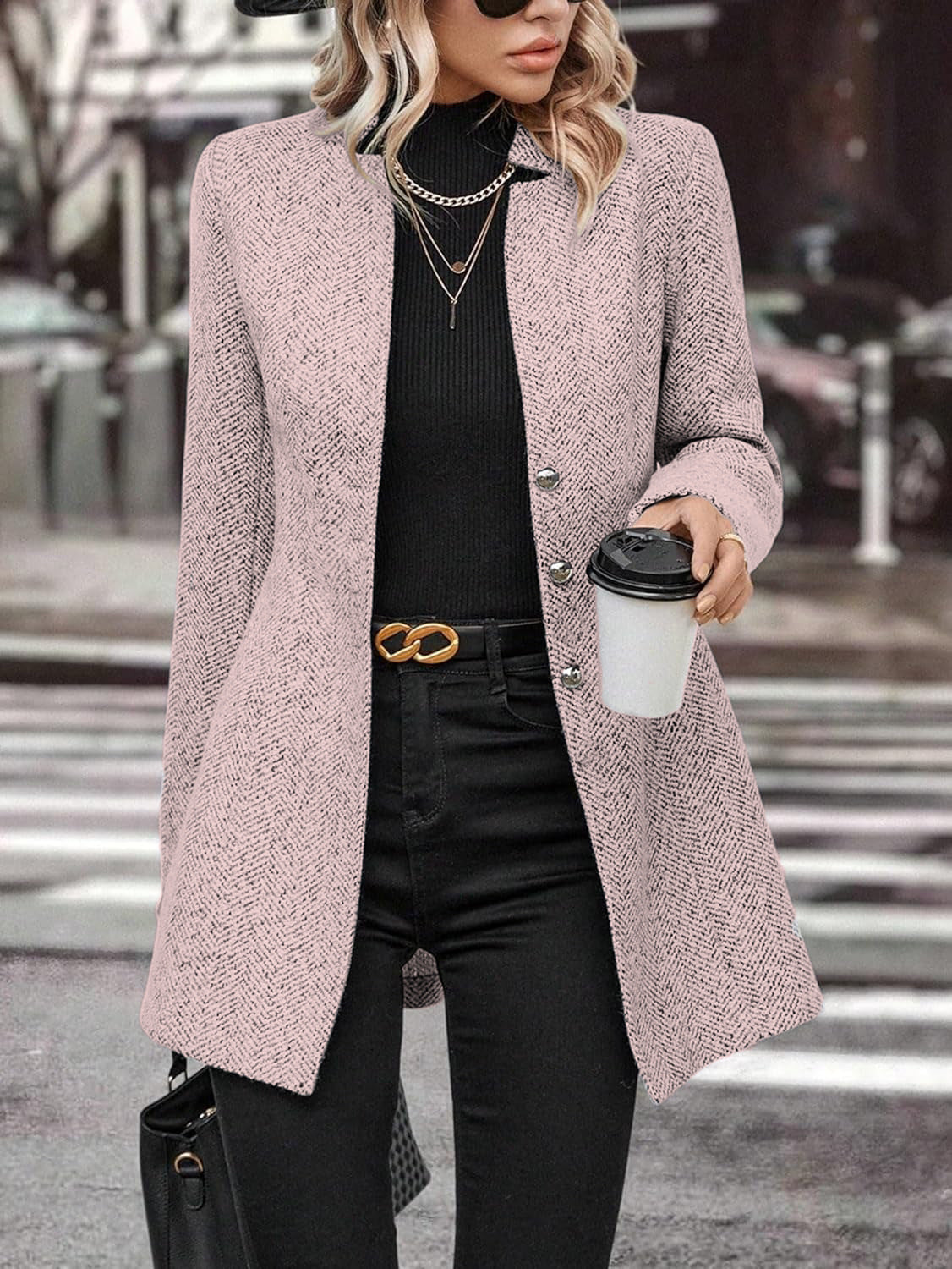 Long Sleeve Solid Color Stand Collar Button Trench Coat Fashion Women&