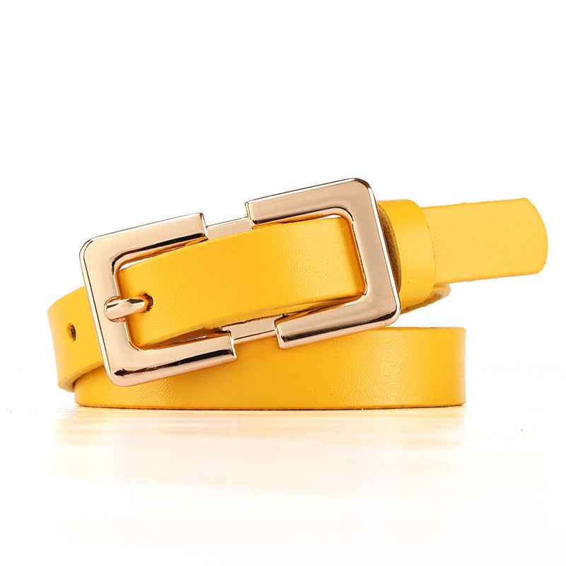 Retro Ladies Cowhide Leather Pin Buckle Belt Thin Simple Wild Belt Women Decoration Green Wholesale Limorista