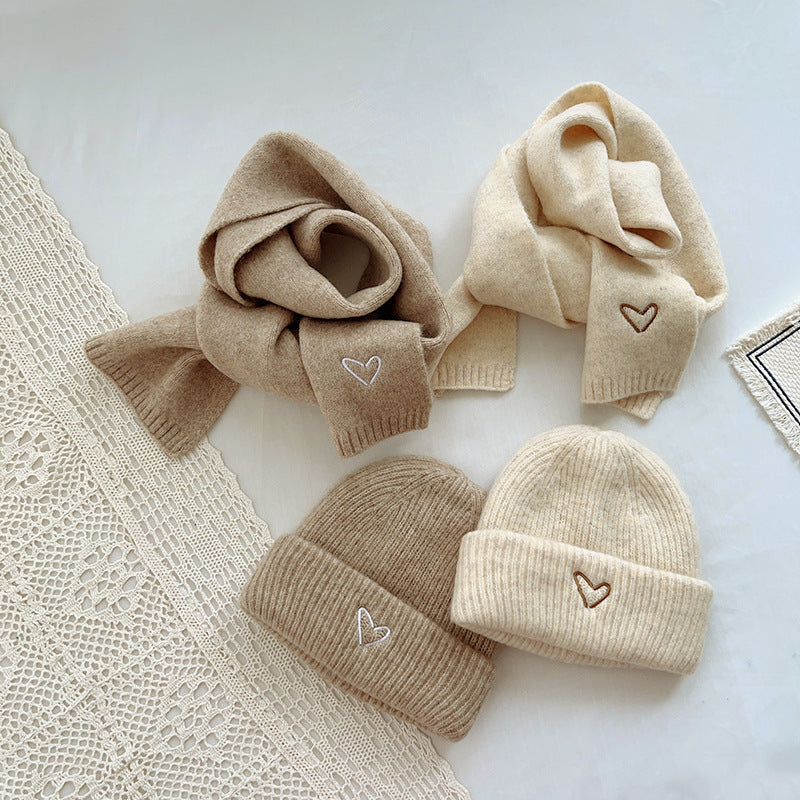 Heart Embroidery Solid Color Children Woolen Knitted Hat Limorista