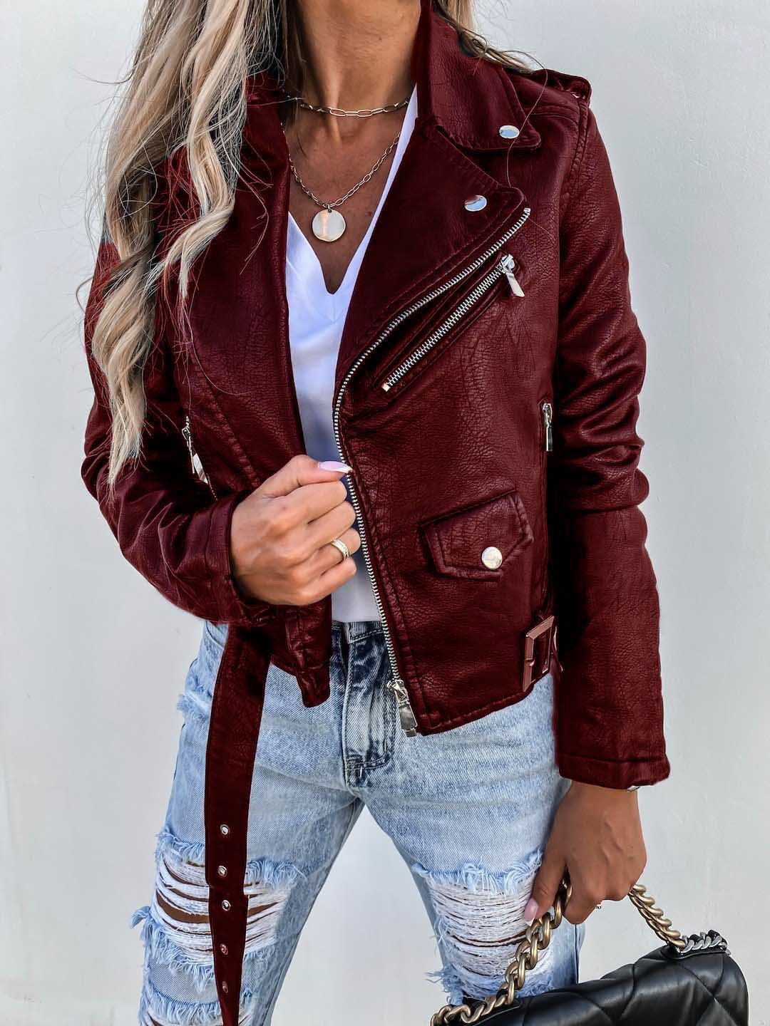 Jacket Top PU Leather Coat Short Zipper Limorista