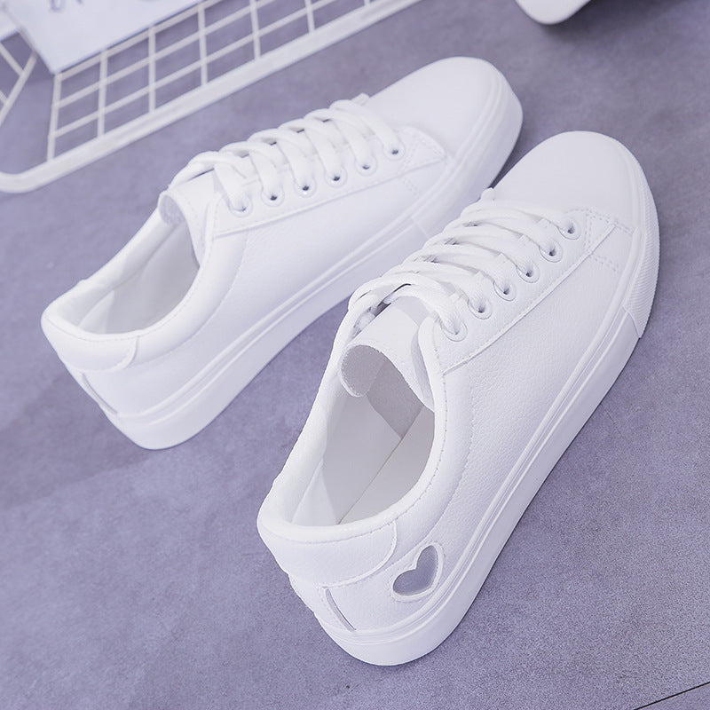 Fashion New Woman PU Leather Shoes Ladies Breathable Cute Heart Flats Casual Shoes White Sneakers Limorista