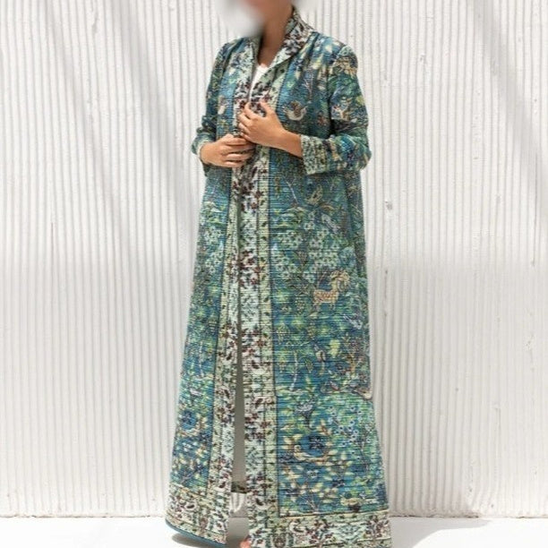 Pleated Trench Djellaba Hot-selling Printed Shawl Cardigan Ethnic Style Cloak Coat Limorista
