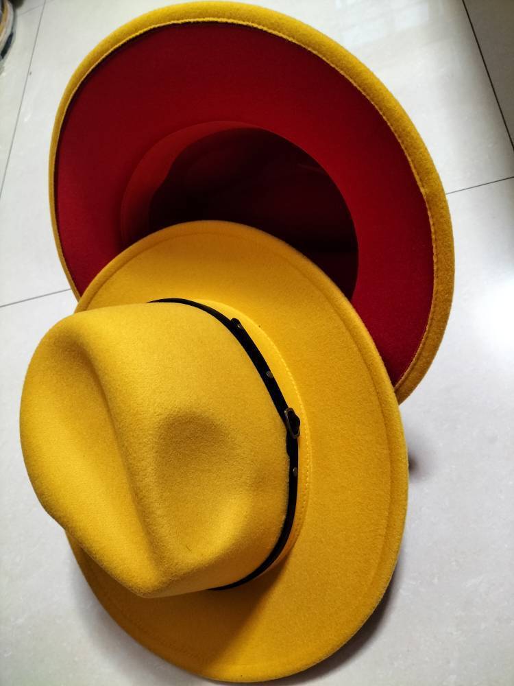 European And American Popular Woolen Top Color Matching Flat Brim Fedora Jazz Hat Limorista