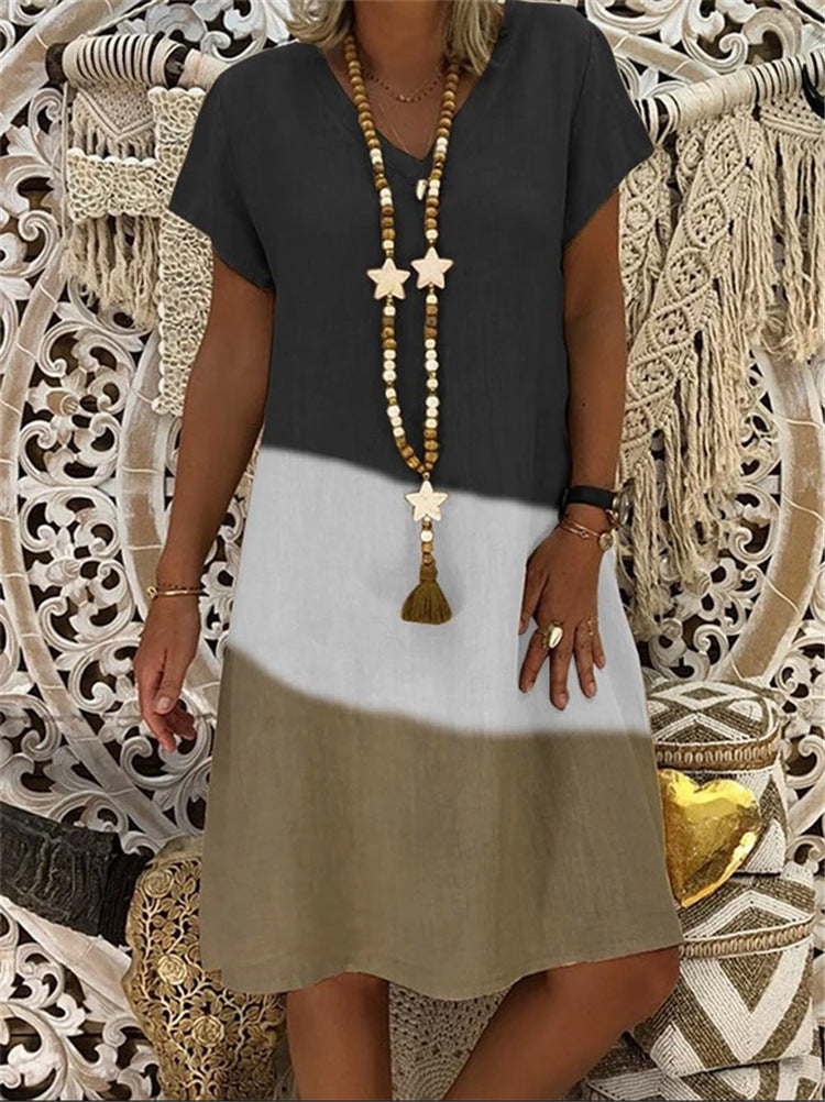 Explosive print V-neck short sleeve dress long skirt Limorista