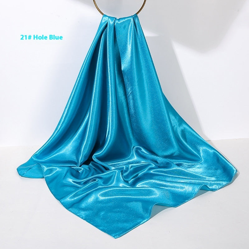 Pure Color Silk Scarf Artificial Silk 90cm Shiny Satin Shawl Limorista