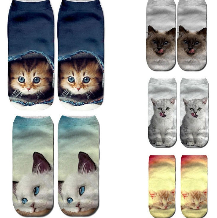 Popular Funny Unisex Short Socks 3D Cat Printed Anklet Socks Casual Socks Limorista