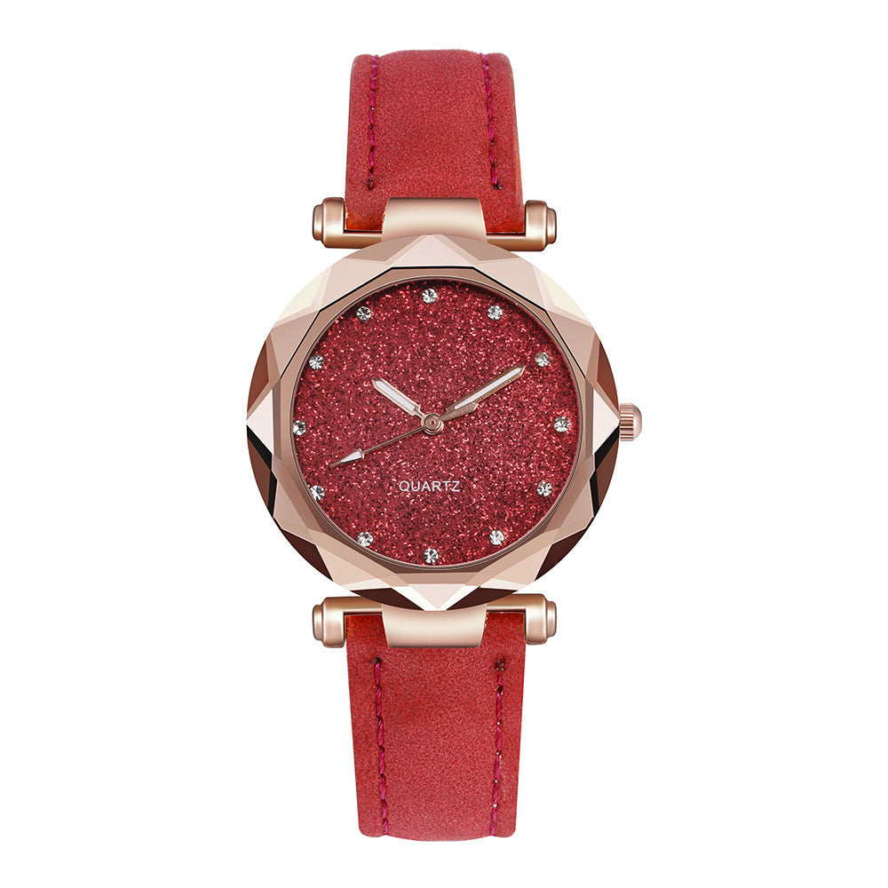 Casual Women Romantic Starry Sky Wrist Watch Leather Rhinestone Designer Ladies Clock Limorista