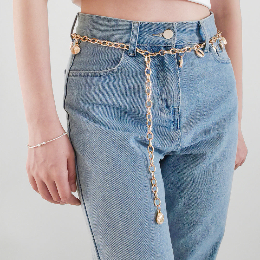 New Metal Waist Chain Summer Beach Body Chain Shell Starfish Charm Gold Decorative Dress Punk Belt Limorista