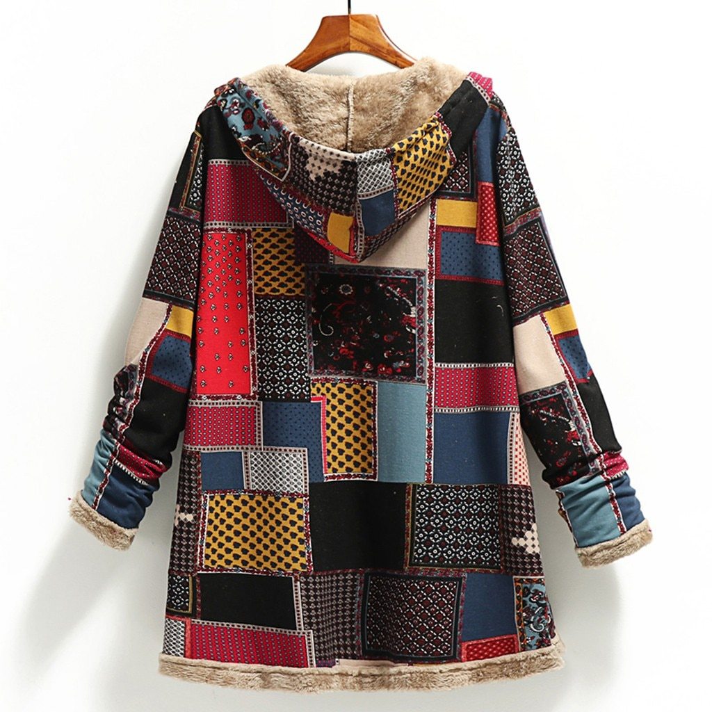 Cotton and linen printed hooded sweater warm plush jacket Limorista