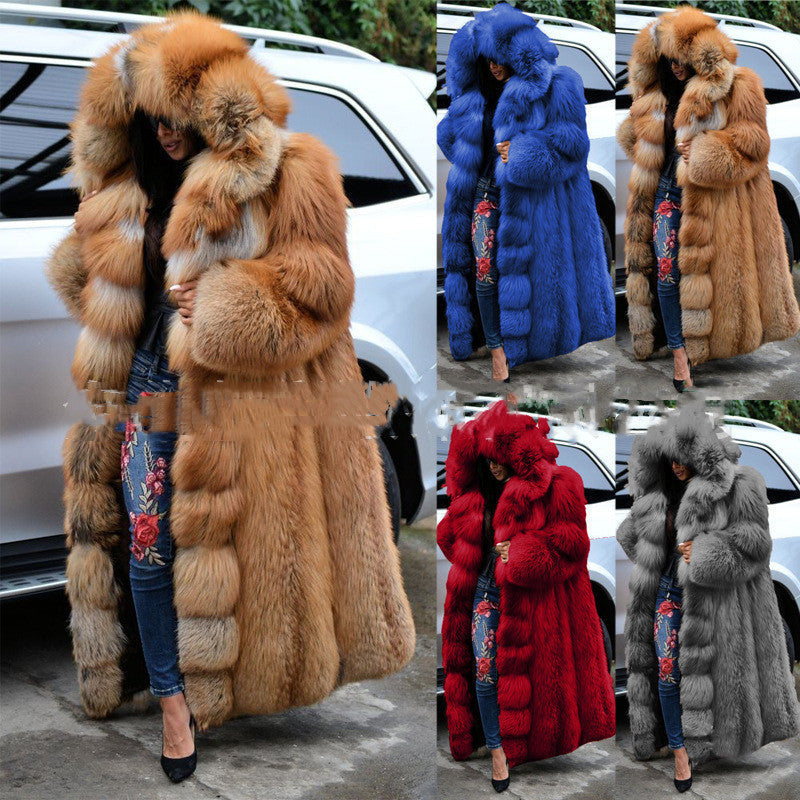 Faux Fur Coat Women Long Hooded Fur Coat Limorista