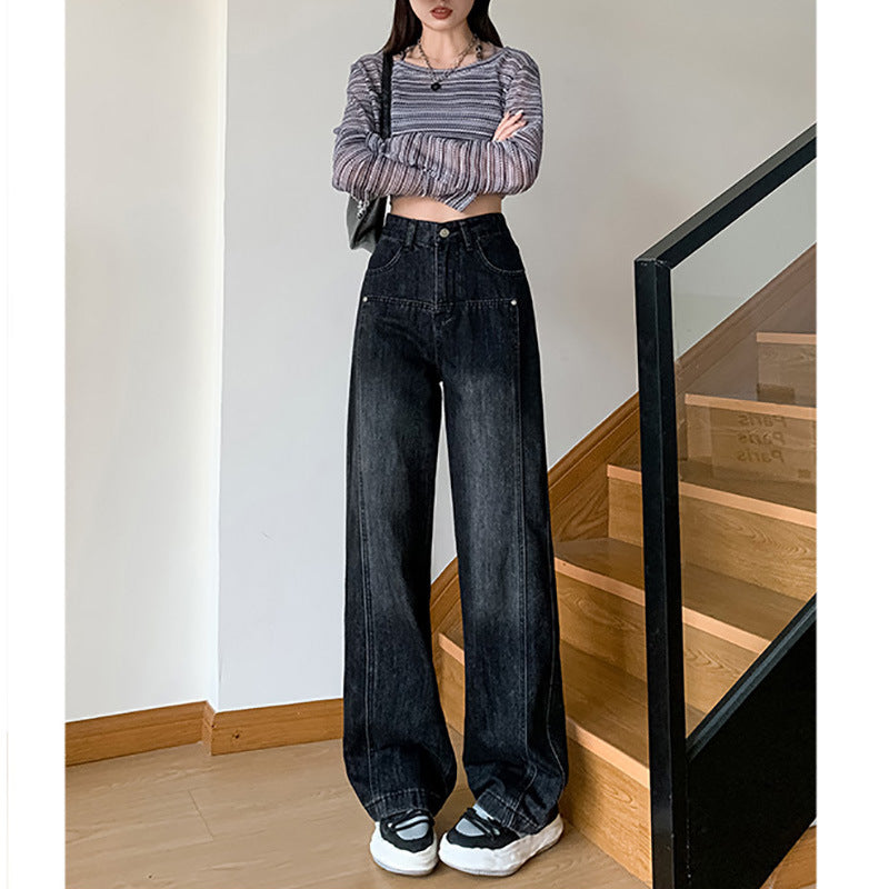 Washed Wide-leg Men And Women Autumn And Winter New Large Size Pear-shaped High Waist Slim Straight Trousers Limorista