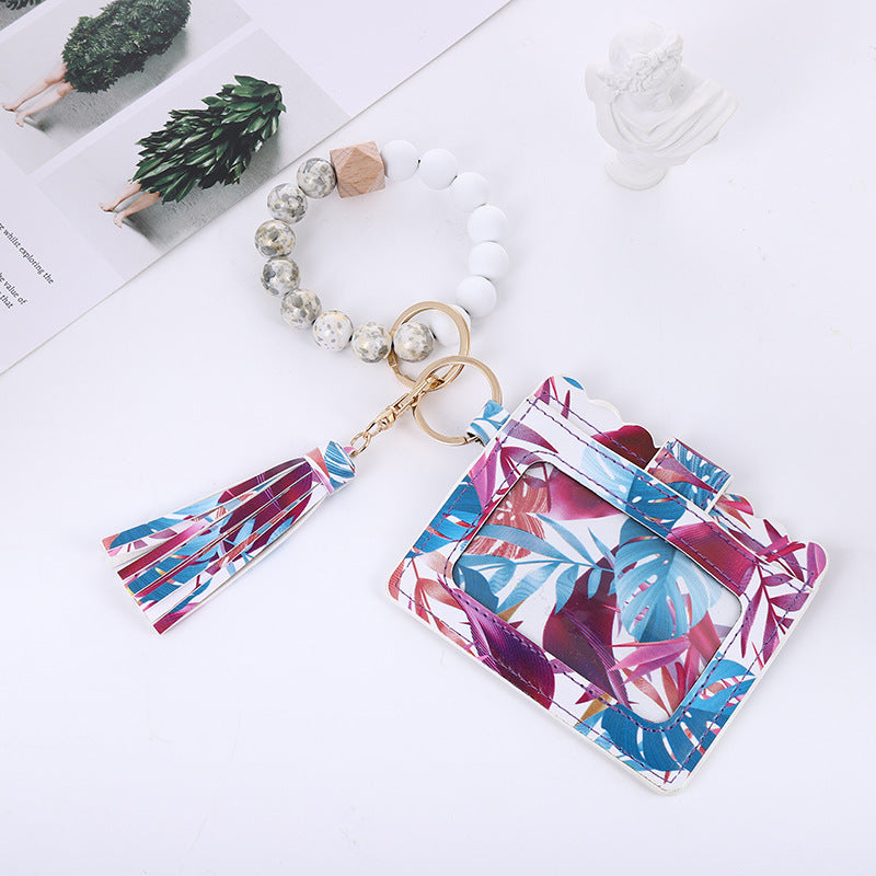 Silicone Bead Bracelet Card Bag Pu Tassel Women&