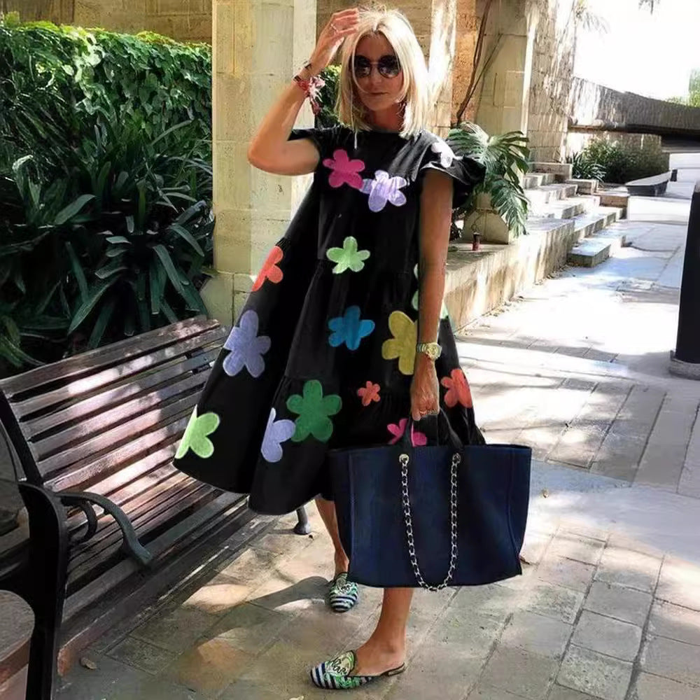 Foreign Trade Cross-border Sweet Holiday Floral Print A- Line Dress Limorista